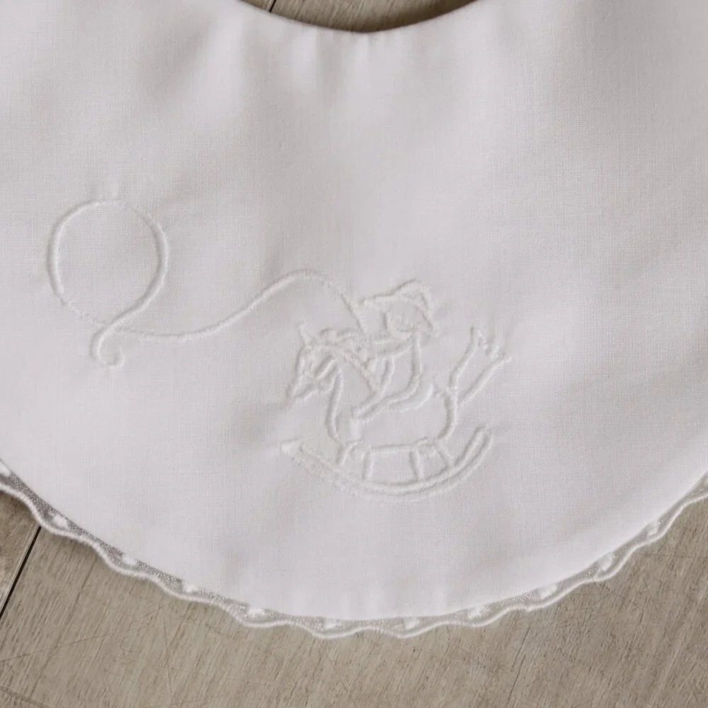 RARE TRIM White Heirloom Bib Cowboy on White Rocking Horse Feltman Brothers NWT